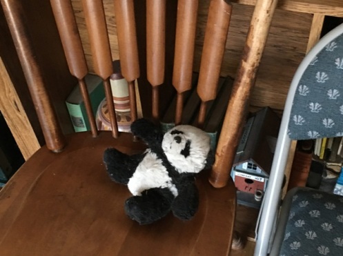 panda on wood chair