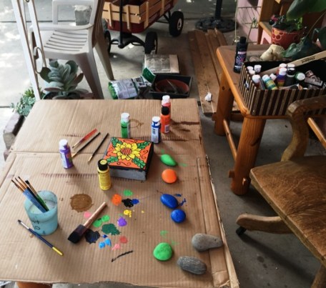 rocks on table with water