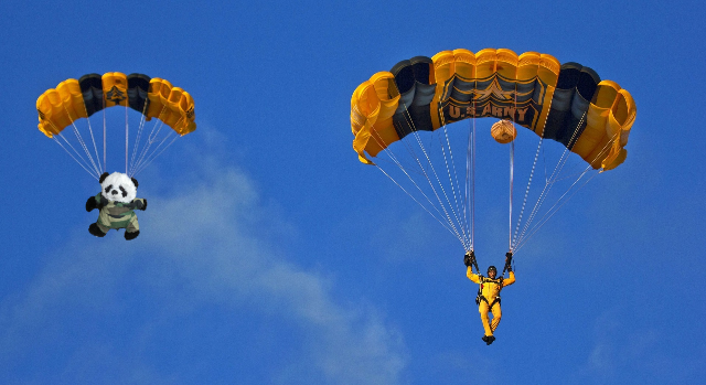 basic panda and yellow parachute